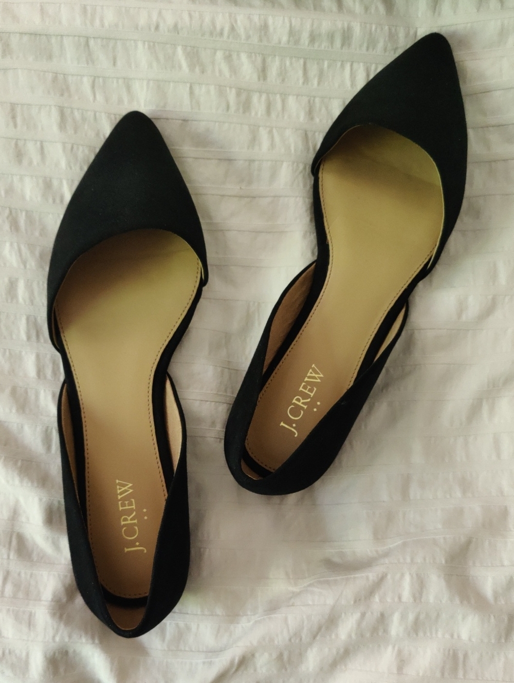 J. Crew Black Pointed Suede D'Orsay Flats